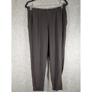 EILEEN FISHER Black Silk Trousers Elastic Waist Women M Minimalist Trouser